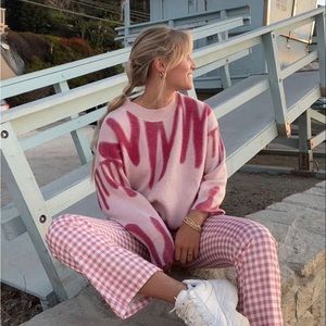 Pink and white gingham fit and flare pant